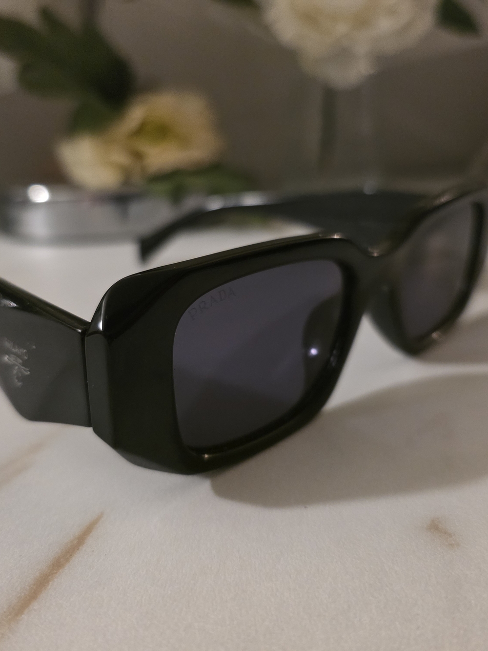 Prada Black Geometric Rectangular Sunglasses. ( Copy ) Only One Pair Available